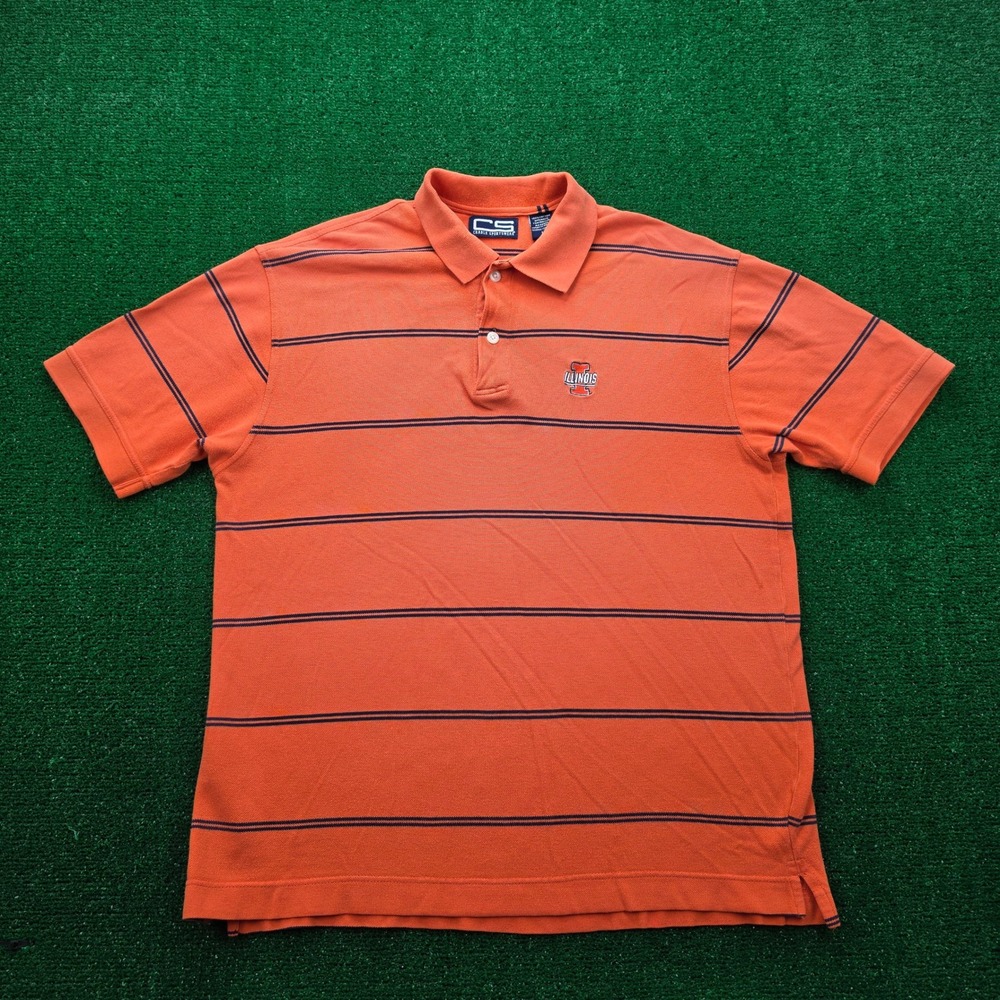 Vintage Crable Sportswear Illinois Fighting Illini Striped Polo Shirt Mens Large